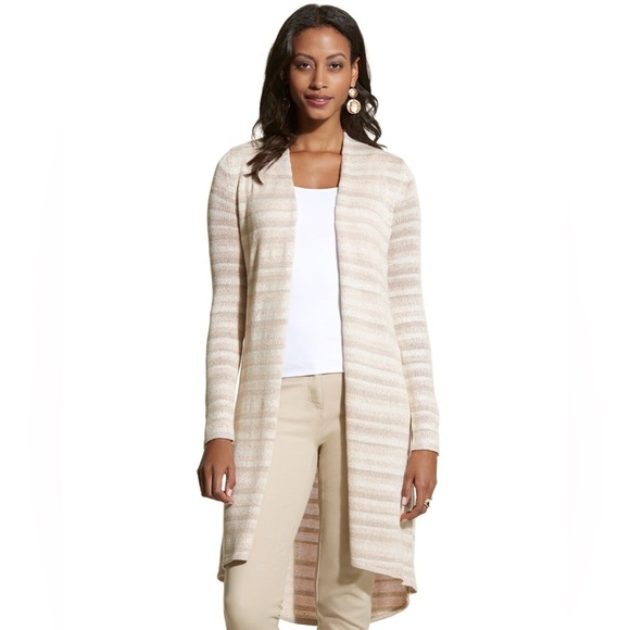 Chico's Sweaters - Chico's Kennedy Striped Cardigan - Women's Size 0 (Small) Neutral Knitted